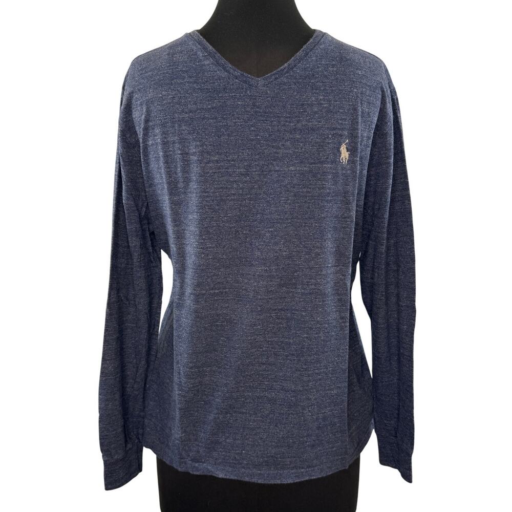 Polo Ralph Lauren Navy Men's T-Shirt V-Neck Long Sleeve Pullover Tee M Medium